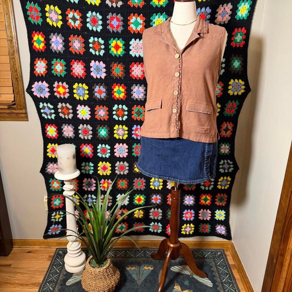 Vintage white stag linen embroidered vest boho